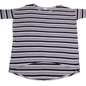 Lularoe Hi-Low Tunic Top Size Small Gray Black Striped Casual Comfy Soft